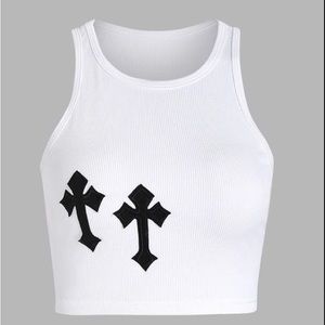 White cross crop top tank